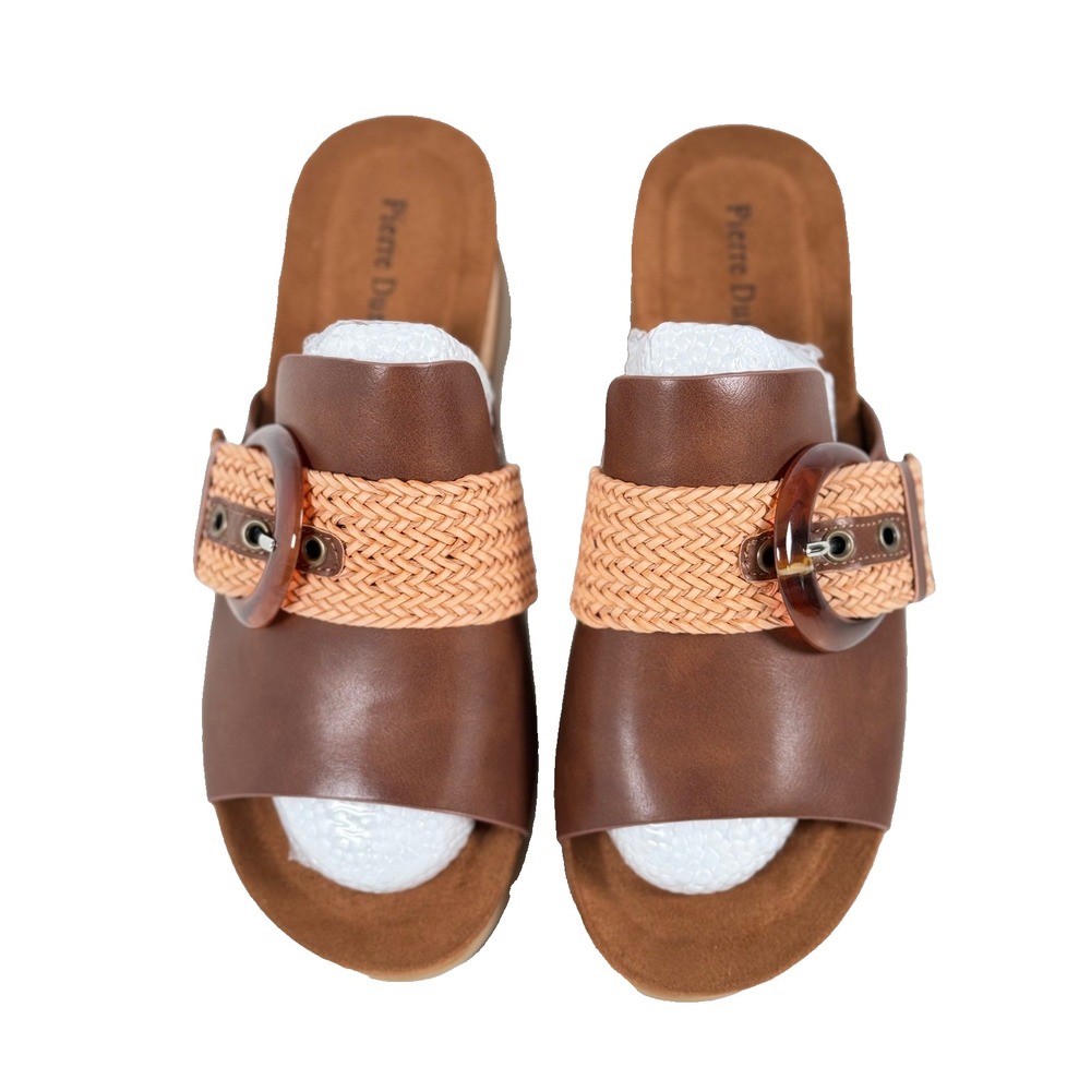 Pierre Dumas Hit9 Whiskey Combo Wedge Slide Sandals New Sz 8 M